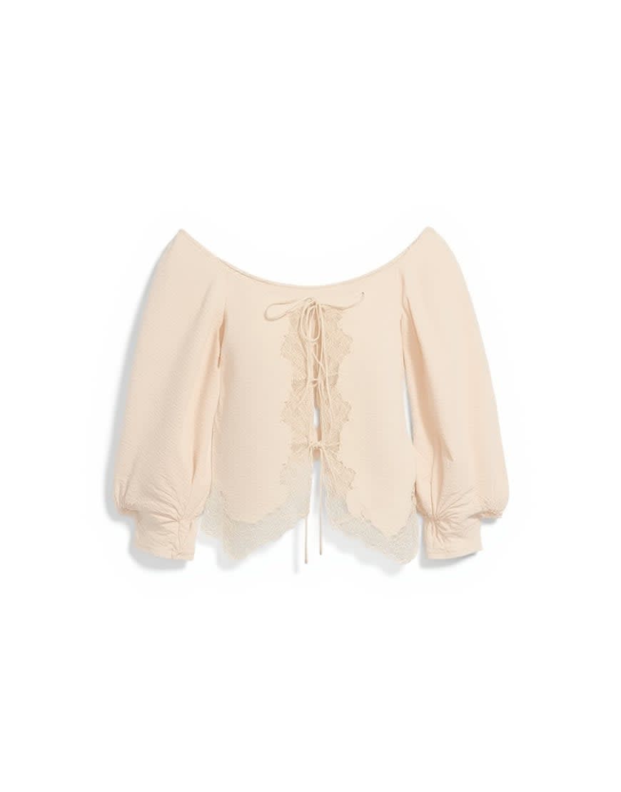 Topshop off shoulder tie detail lace trim blouse in ecru