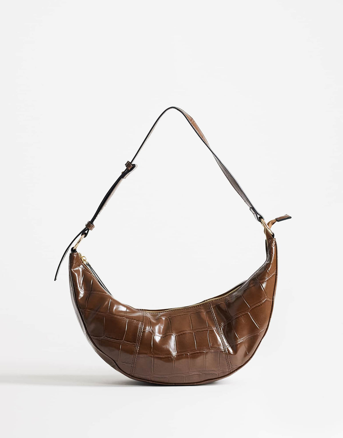 Topshop Jasper medium scoop croc cross body bag in chocolate