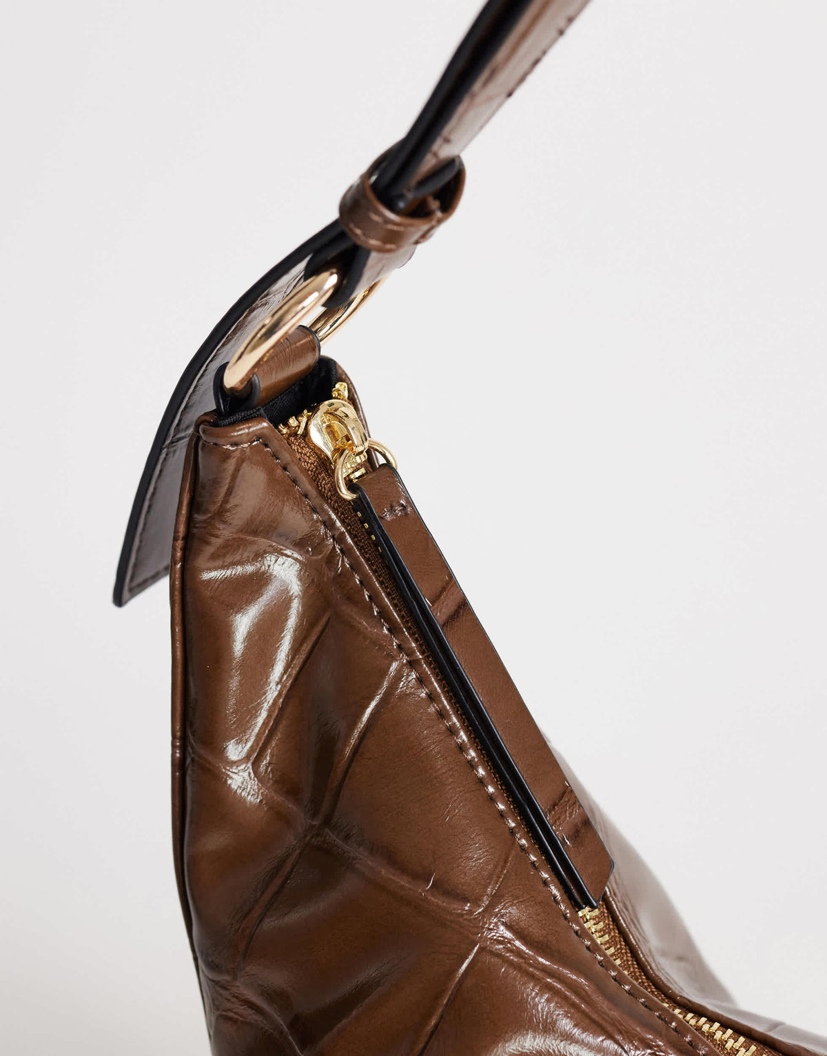 Topshop Jasper medium scoop croc cross body bag in chocolate