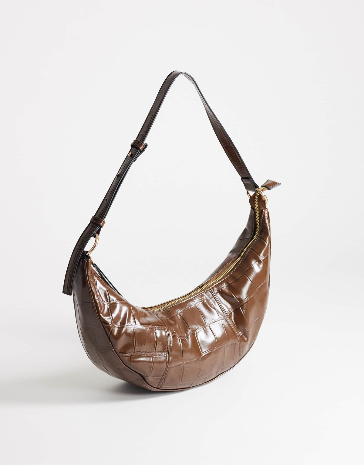 Topshop Jasper medium scoop croc cross body bag in chocolate