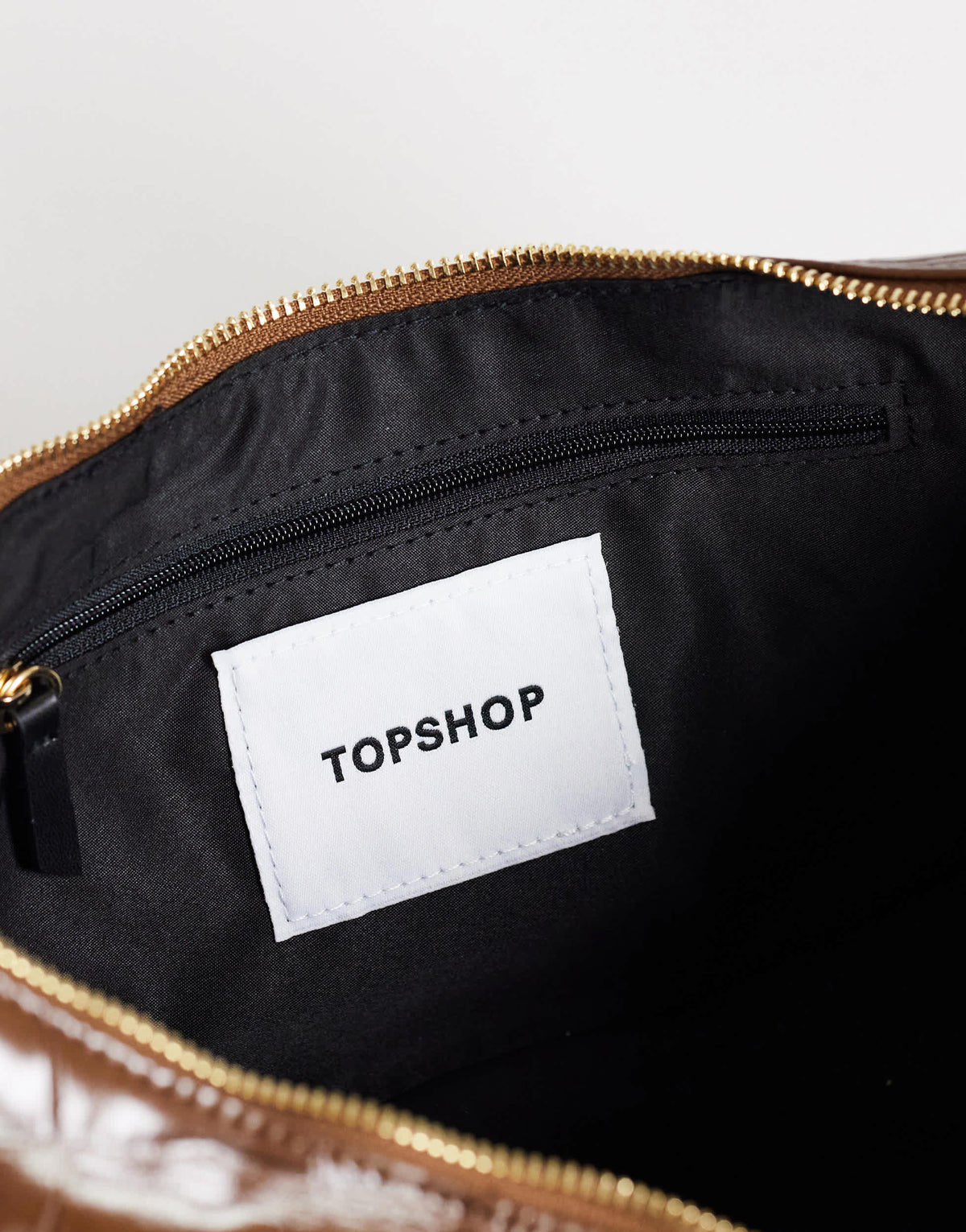 Topshop Jasper medium scoop croc cross body bag in chocolate