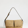 Topshop Joanie small suedette shoulder bag with front pockets in taupe