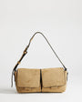 Topshop Joanie small suedette shoulder bag with front pockets in taupe
