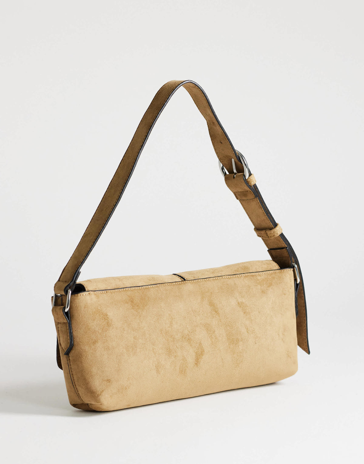 Topshop Joanie small suedette shoulder bag with front pockets in taupe