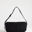 Topshop Joanie small shoulder bag with front pockets in black suedette