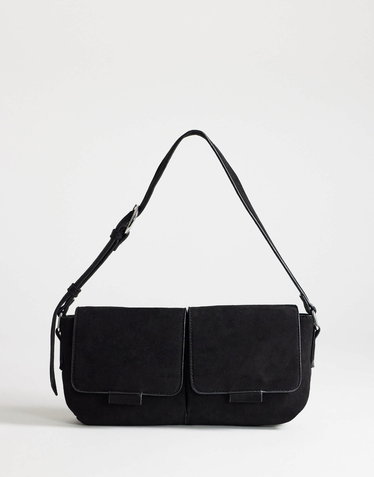 Topshop Joanie small shoulder bag with front pockets in black suedette