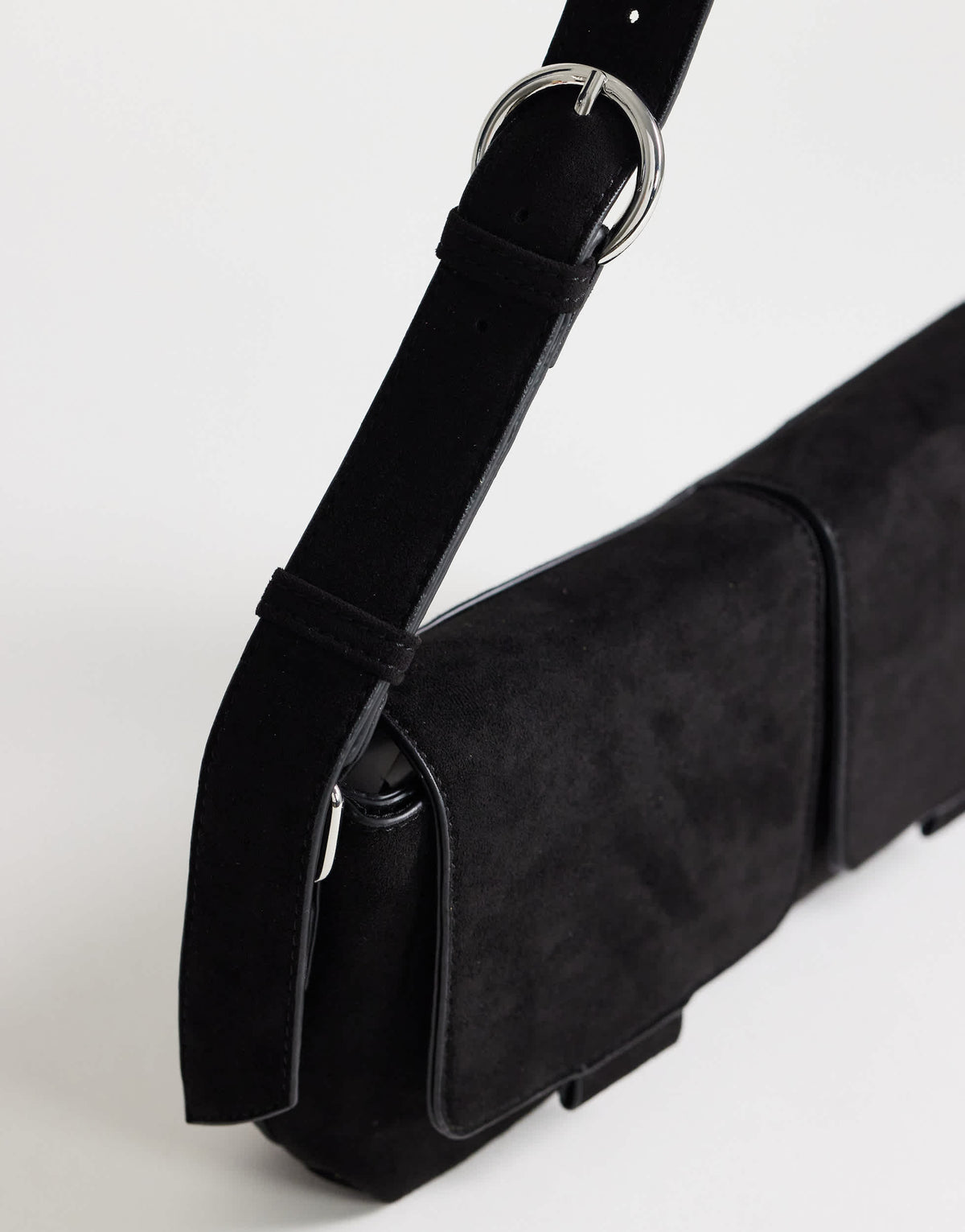 Topshop Joanie small shoulder bag with front pockets in black suedette