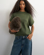 Topshop knitted fluffy short sleeve top with wool in khaki