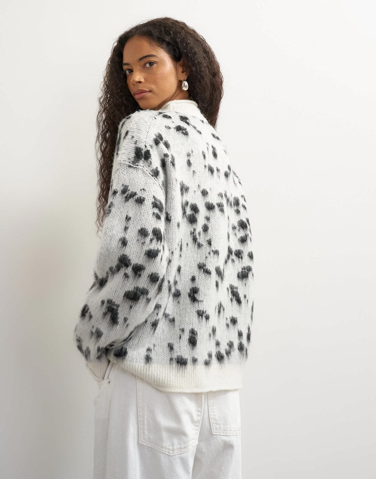 Topshop knitted wool blend roll edge chunky jumper in dalmatian