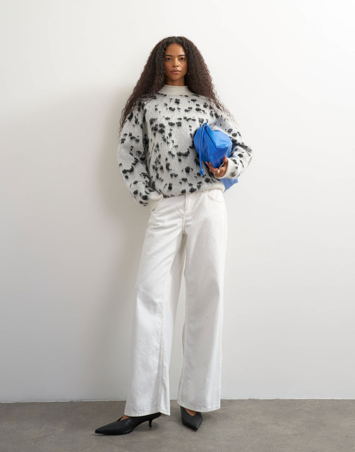 Topshop knitted wool blend roll edge chunky jumper in dalmatian