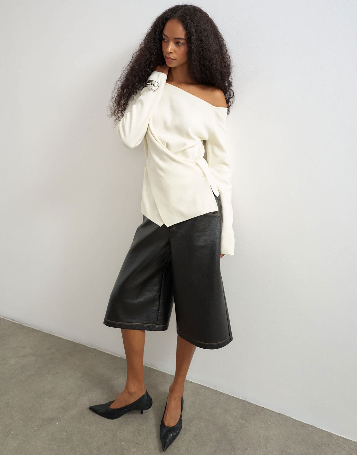 Topshop knitted cinch twist top in ivory