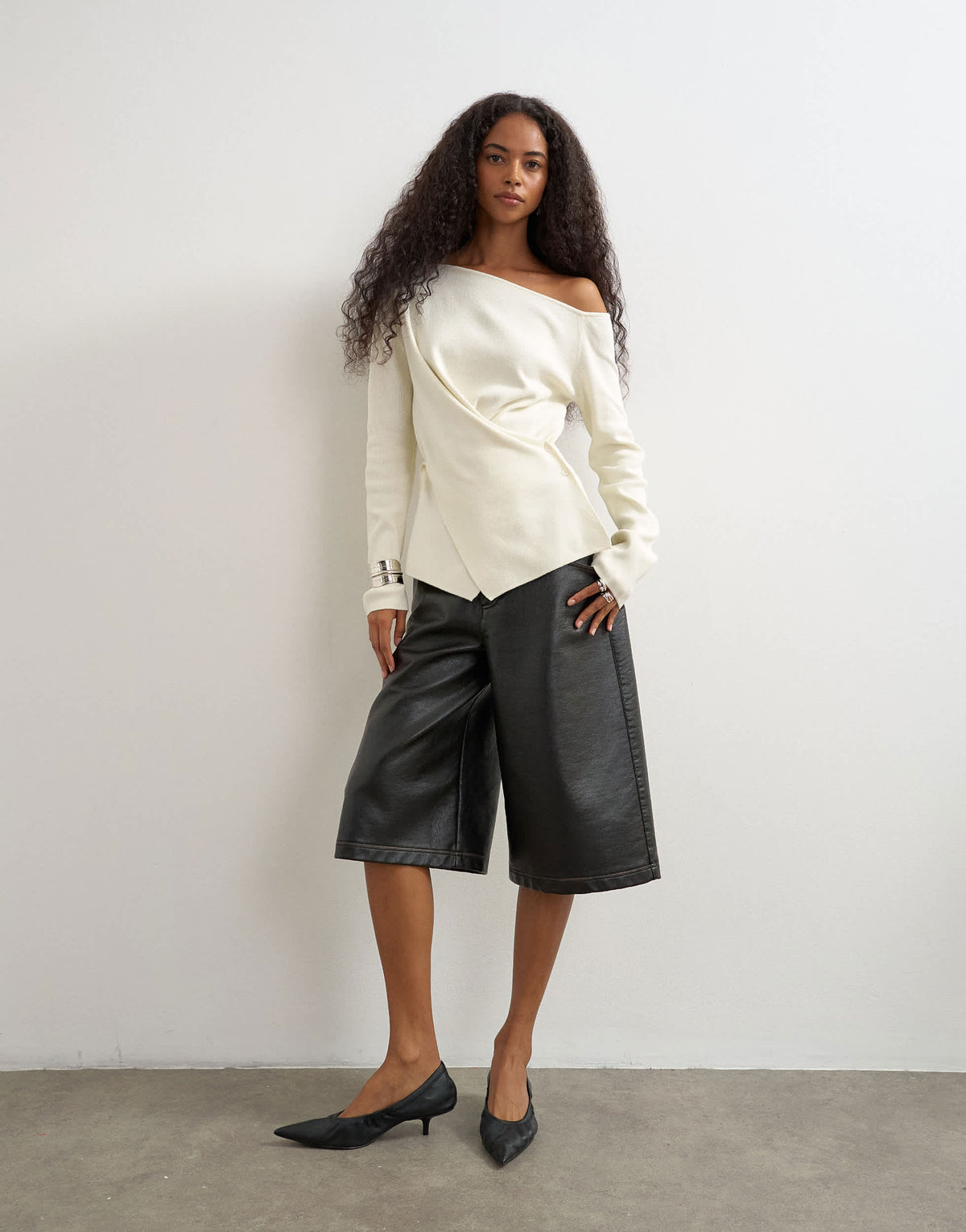 Topshop knitted cinch twist top in ivory
