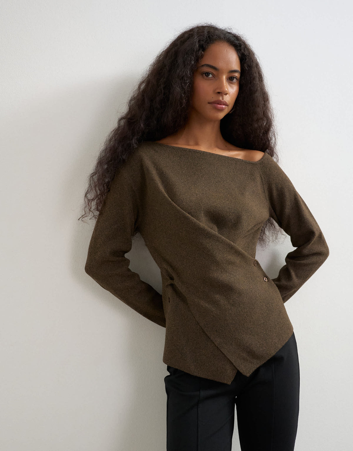 Topshop knitted cinch twist top in brown