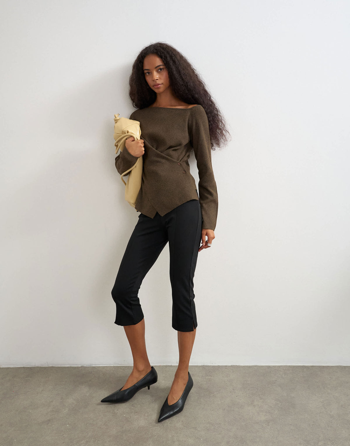 Topshop knitted cinch twist top in brown