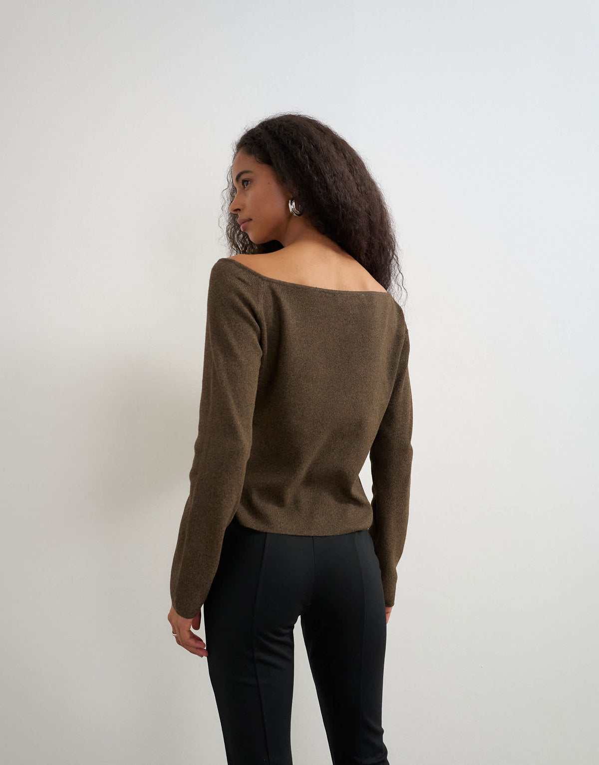 Topshop knitted cinch twist top in brown