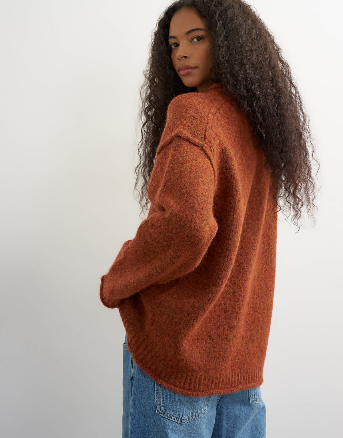 Topshop knitted wool blend roll edge chunky jumper in cinnamon