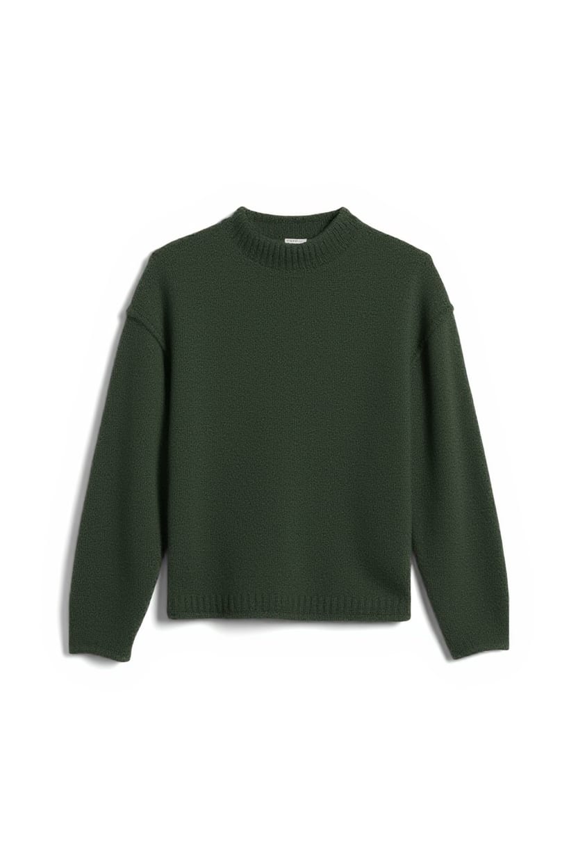 Topshop knitted roll edge longline chunky jumper with wool in olive