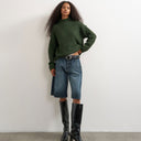 Topshop knitted wool blend roll edge chunky jumper in olive