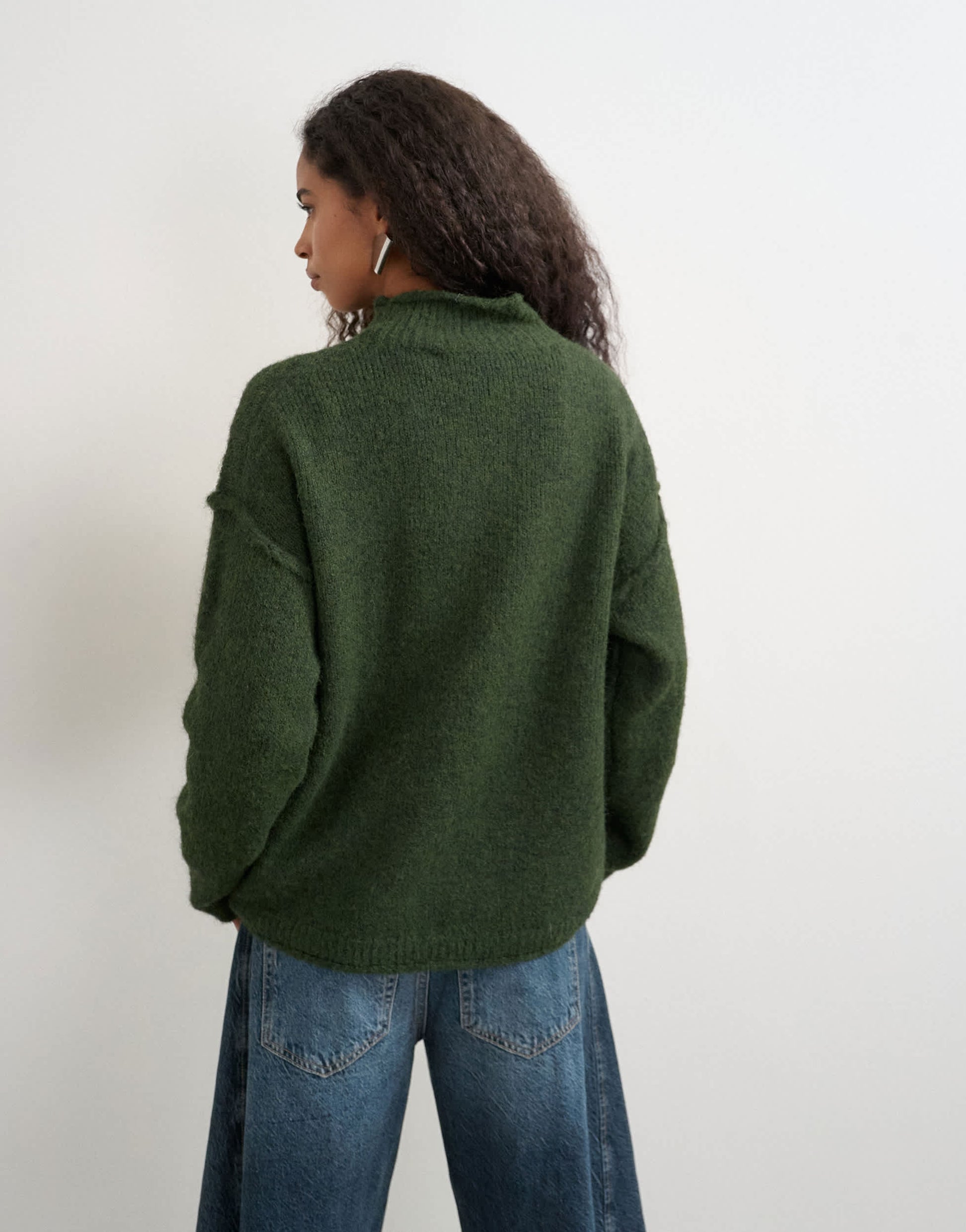 Topshop knitted wool blend roll edge chunky jumper in olive