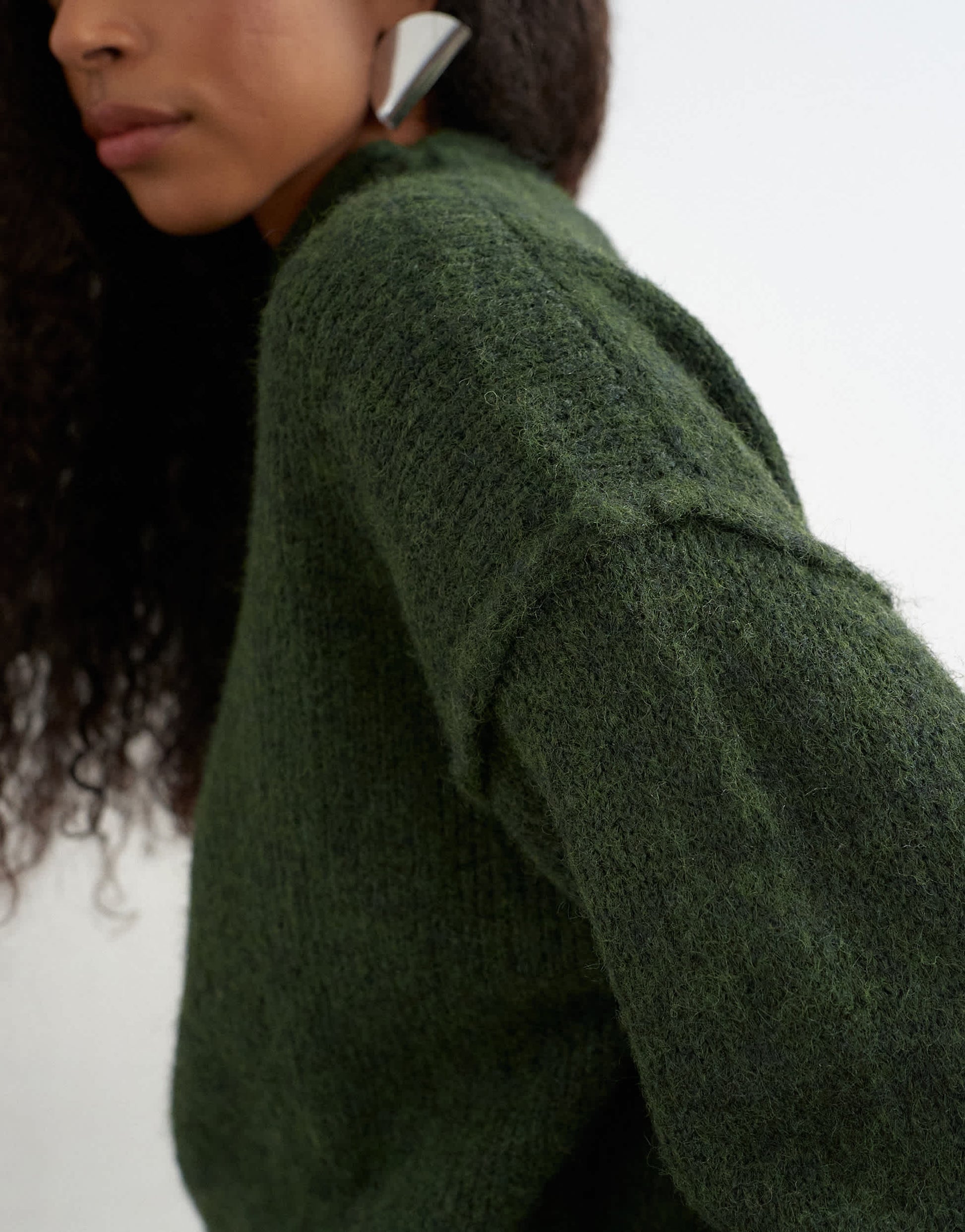 Topshop knitted wool blend roll edge chunky jumper in olive