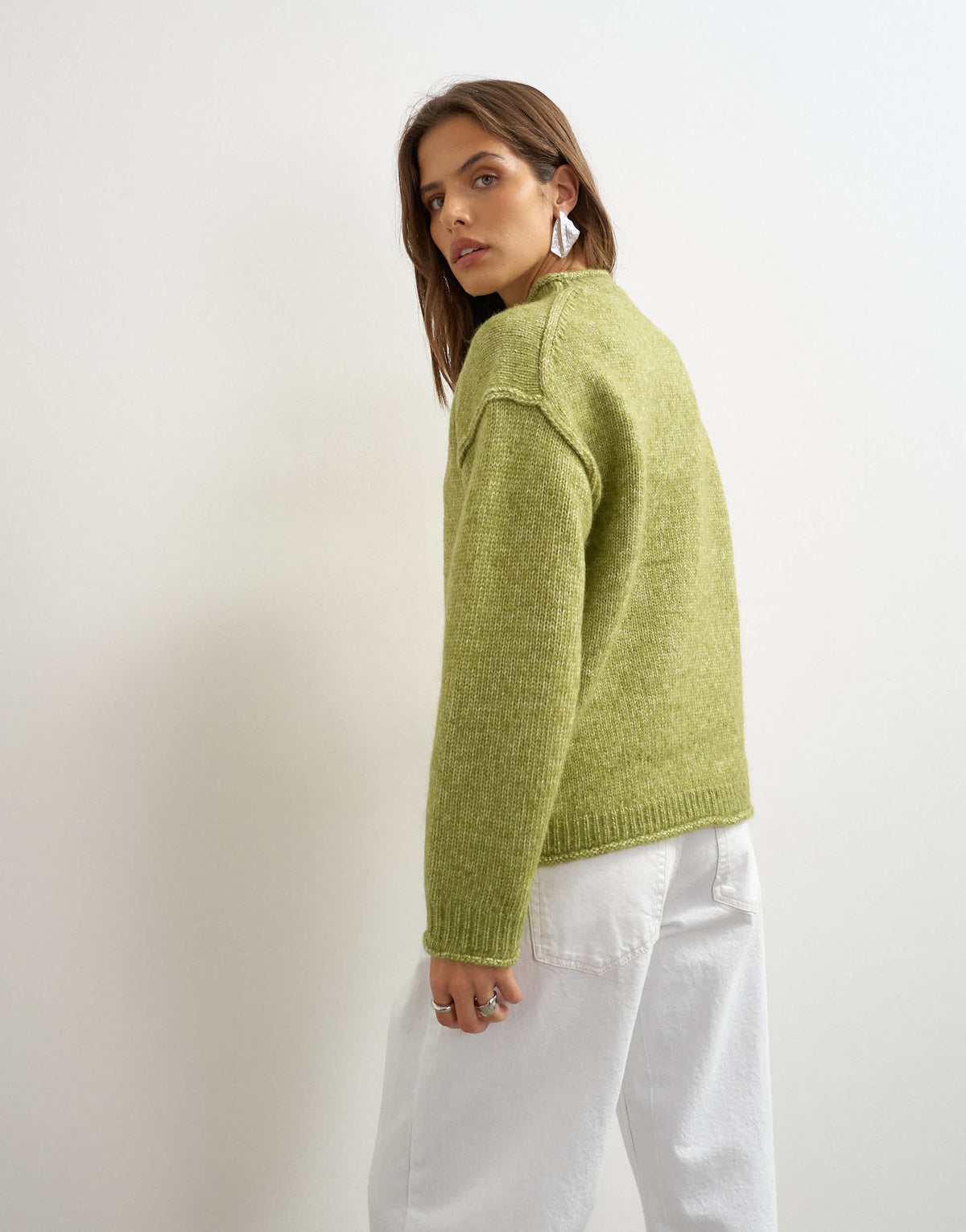 Topshop knitted wool blend roll edge chunky jumper in green