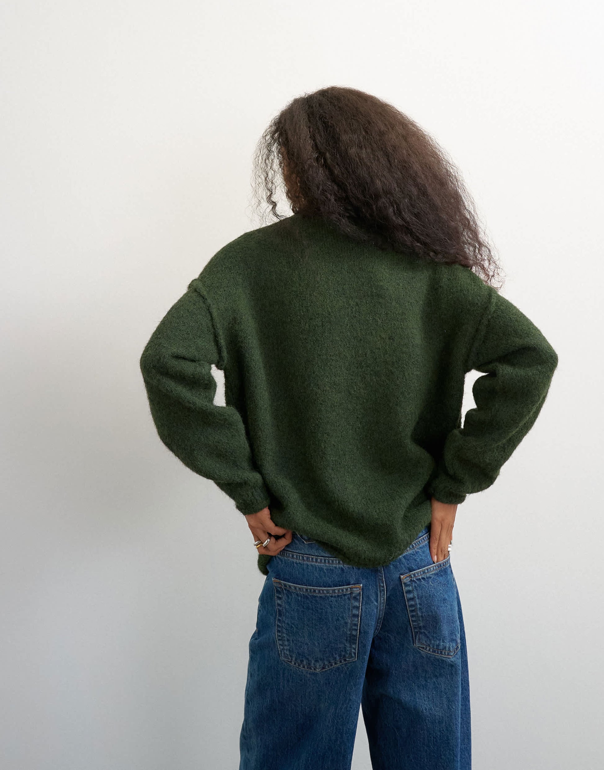 Topshop knitted roll edge longline chunky jumper with wool in olive
