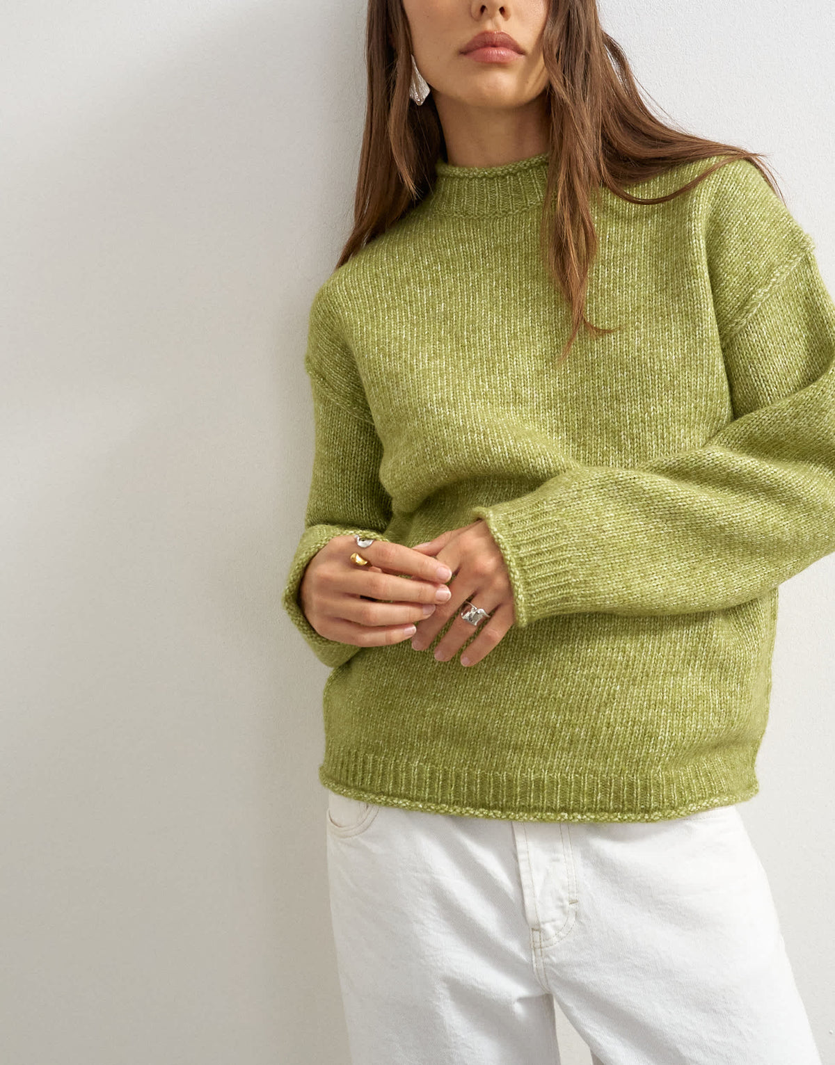 Topshop knitted wool blend roll edge chunky jumper in green