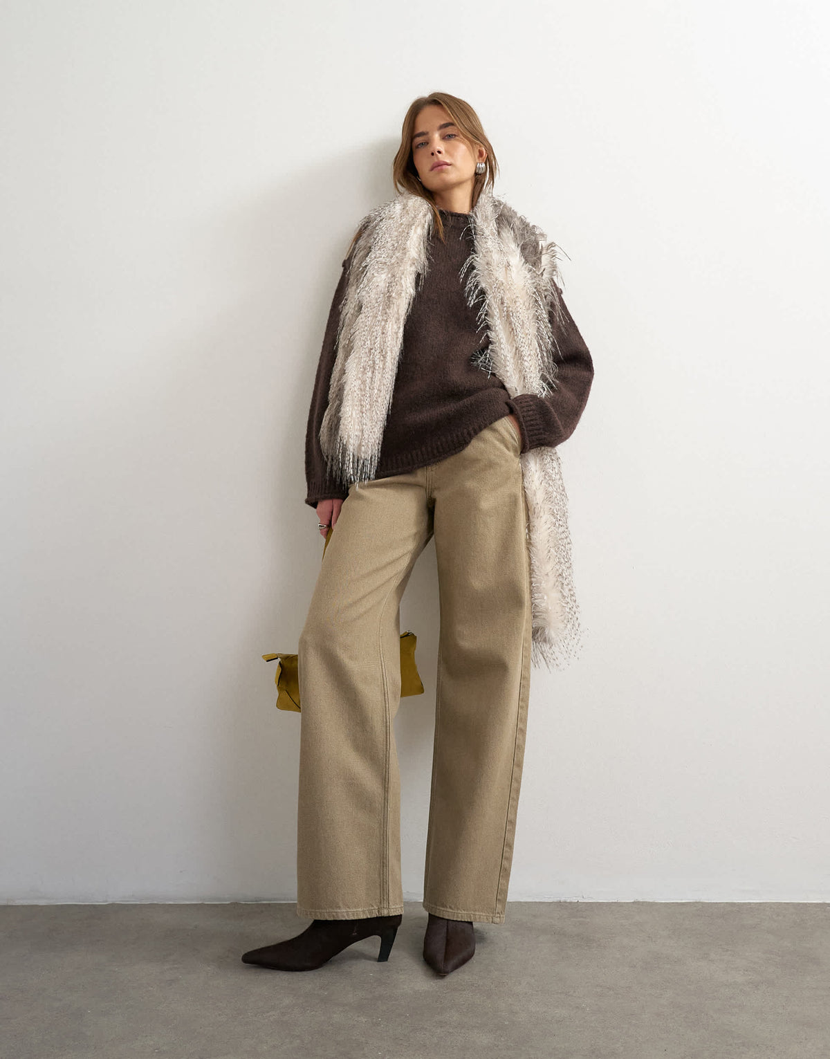 Topshop knitted wool blend roll edge chunky jumper in chocolate