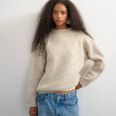 Topshop knitted wool blend roll edge chunky jumper in oat