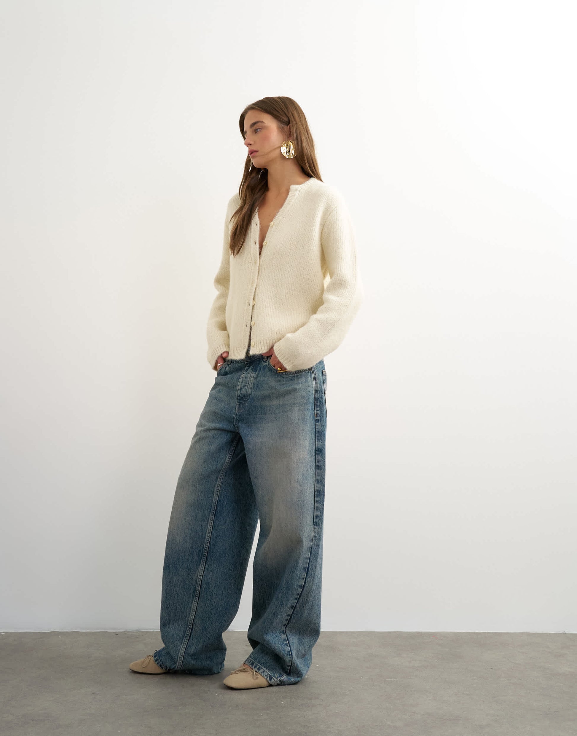 Topshop knitted fluffy eyelash cardigan in ivory