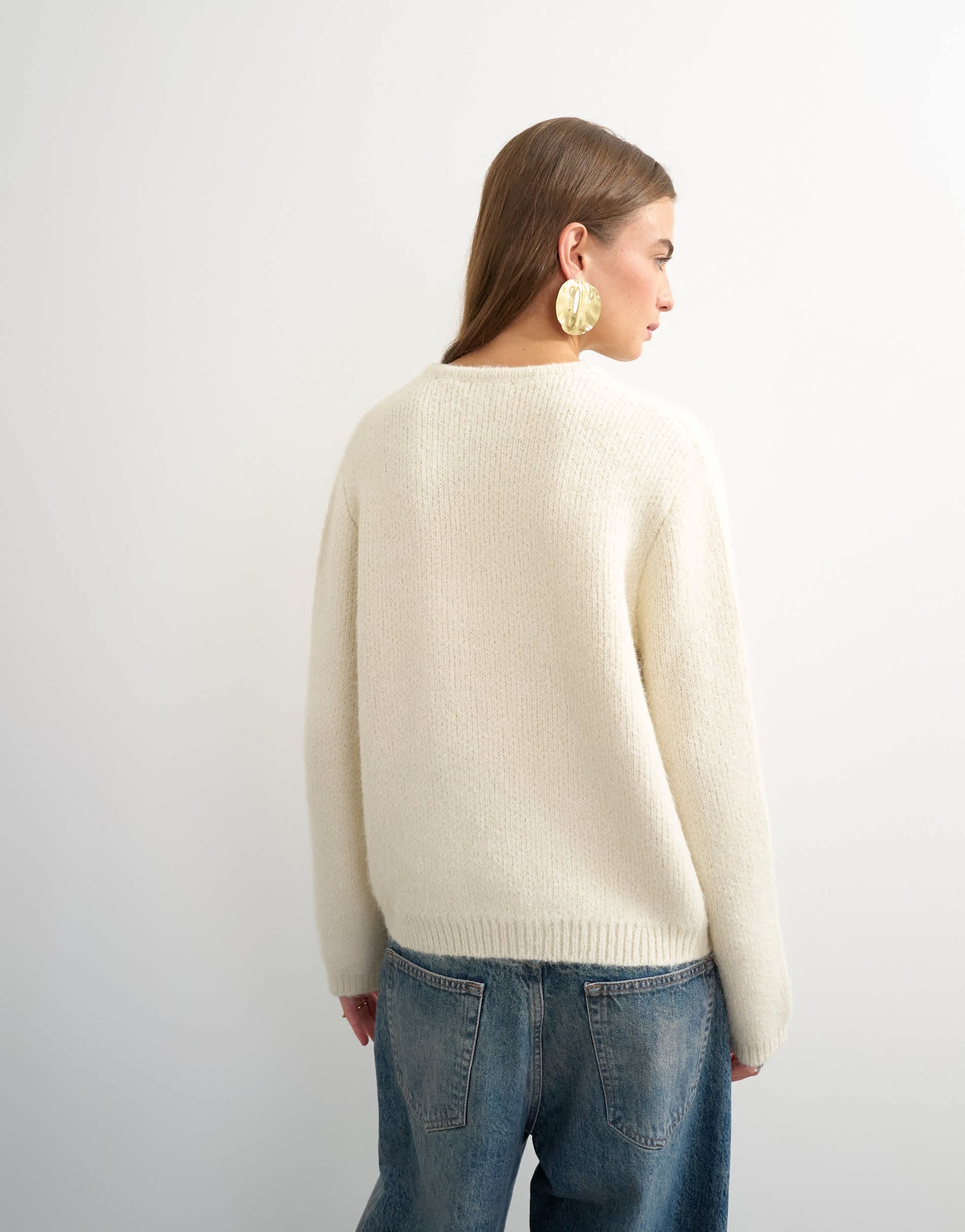 Topshop knitted fluffy eyelash cardigan in ivory