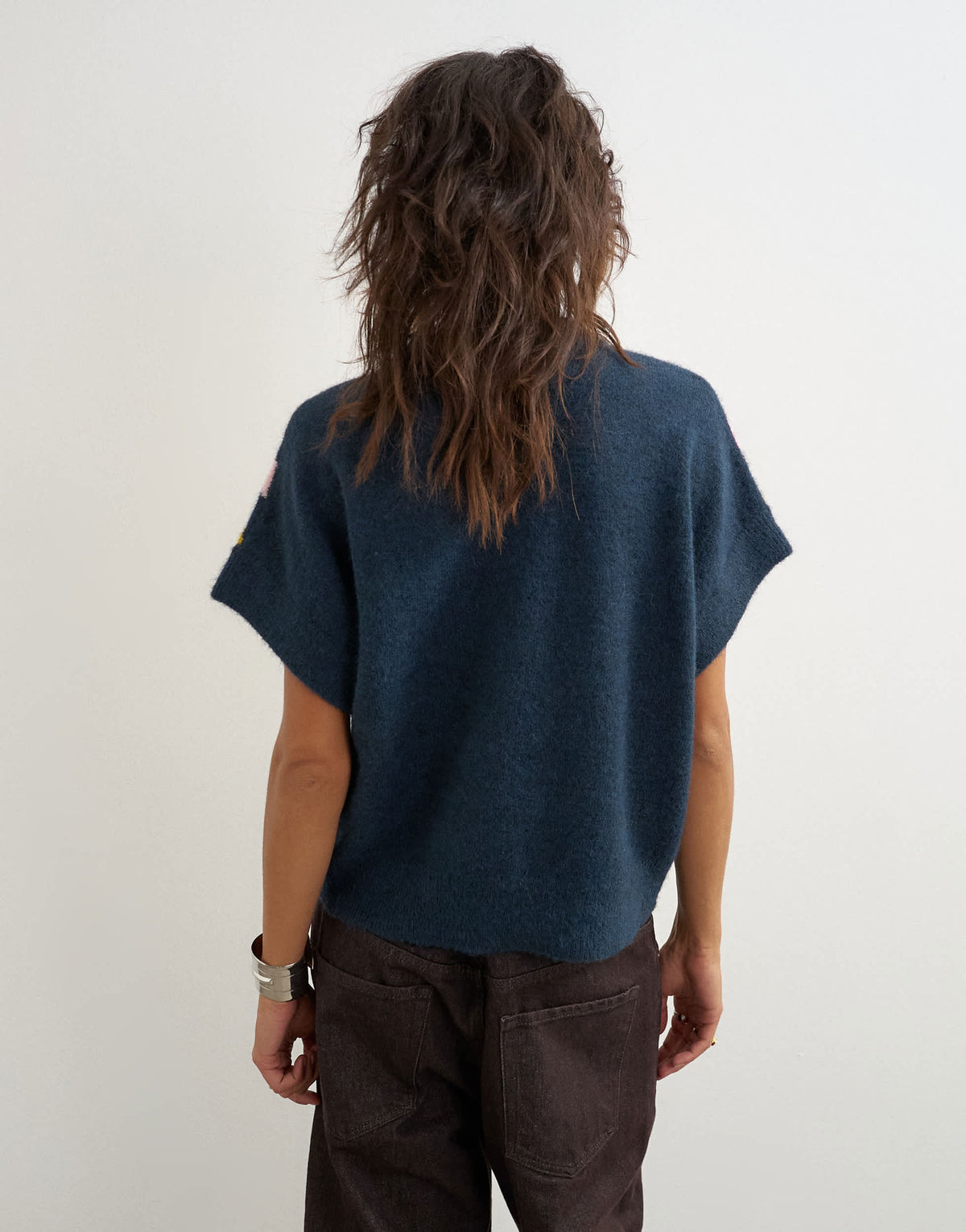 Topshop knitted fluffy short sleeve top with wool in multi stripe