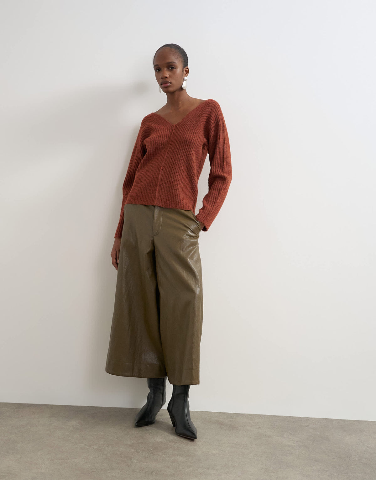 Topshop knitted slouchy rib jumper in cinnamon