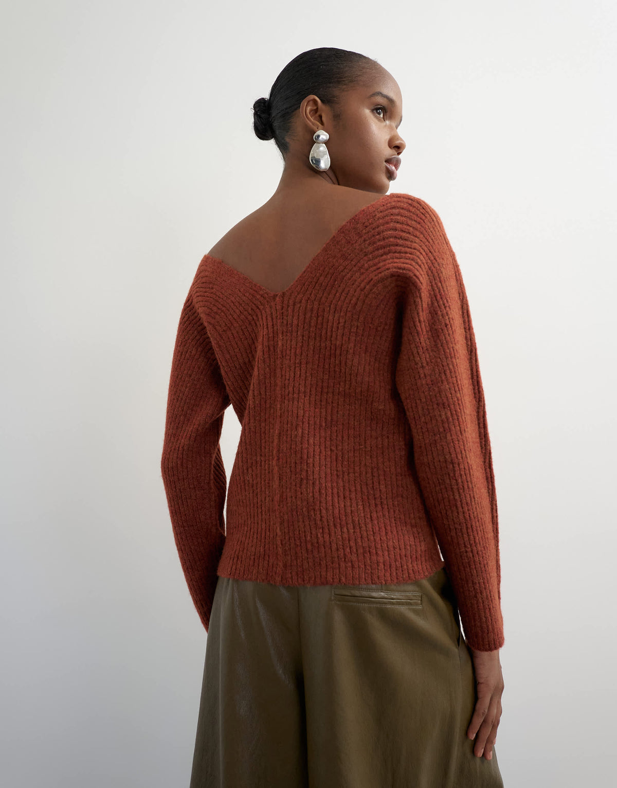 Topshop knitted slouchy rib jumper in cinnamon