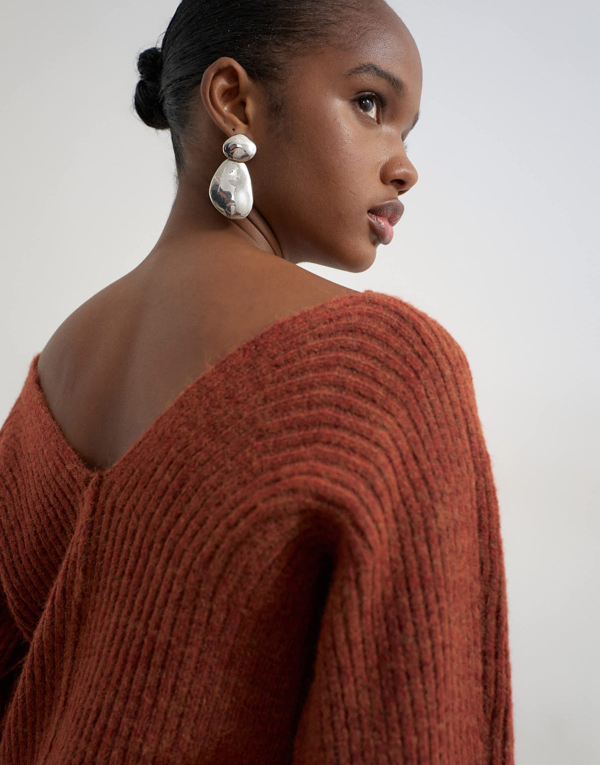 Topshop knitted slouchy rib jumper in cinnamon