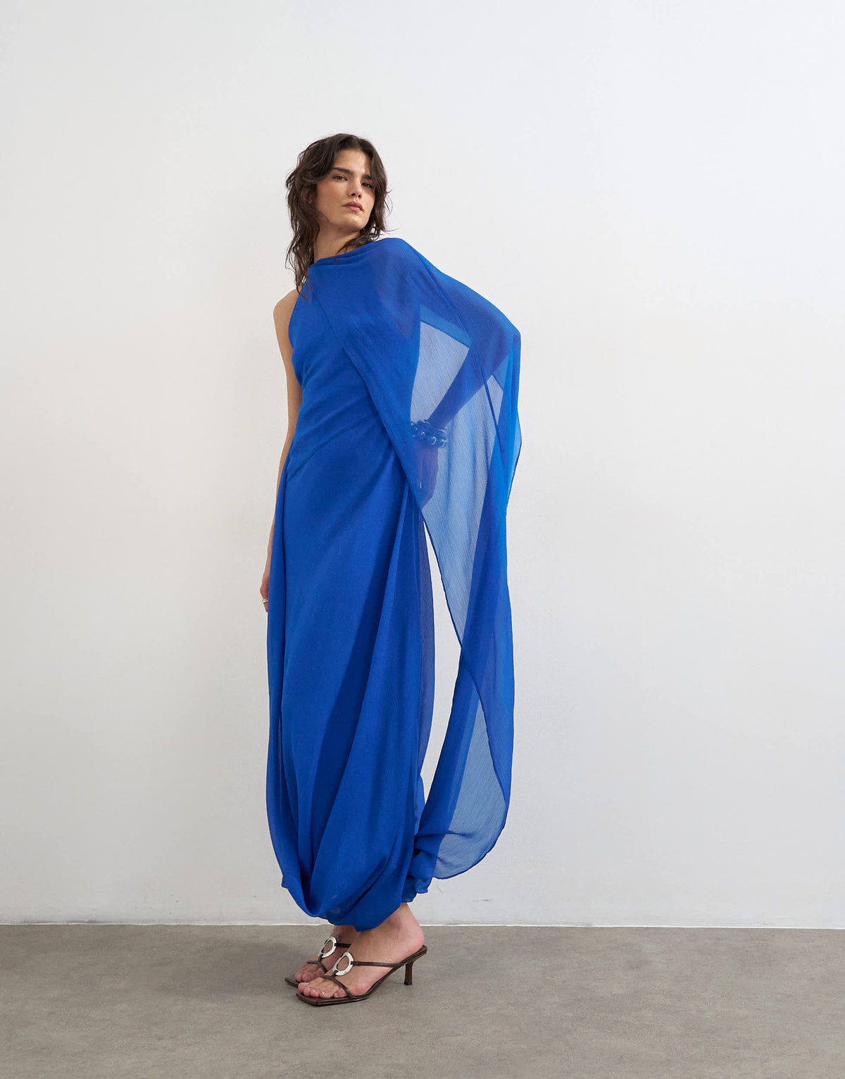 Topshop draped hem chiffon midi occasion dress in cobalt