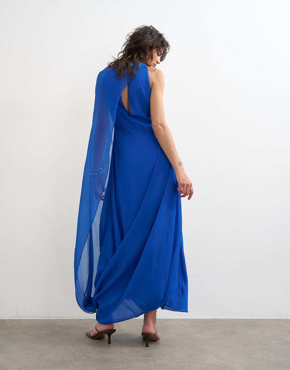 Topshop draped hem chiffon midi occasion dress in cobalt
