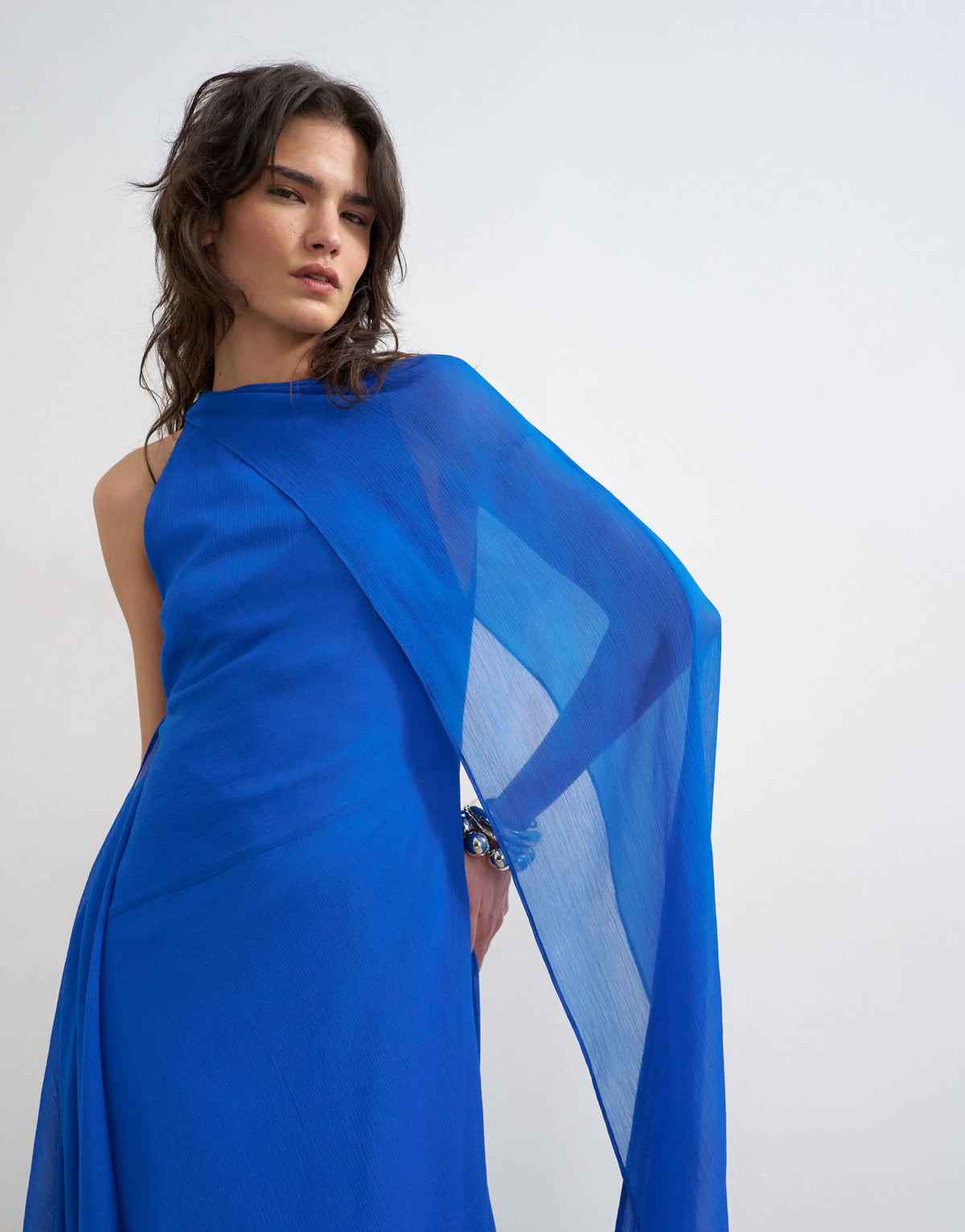 Topshop draped hem chiffon midi occasion dress in cobalt