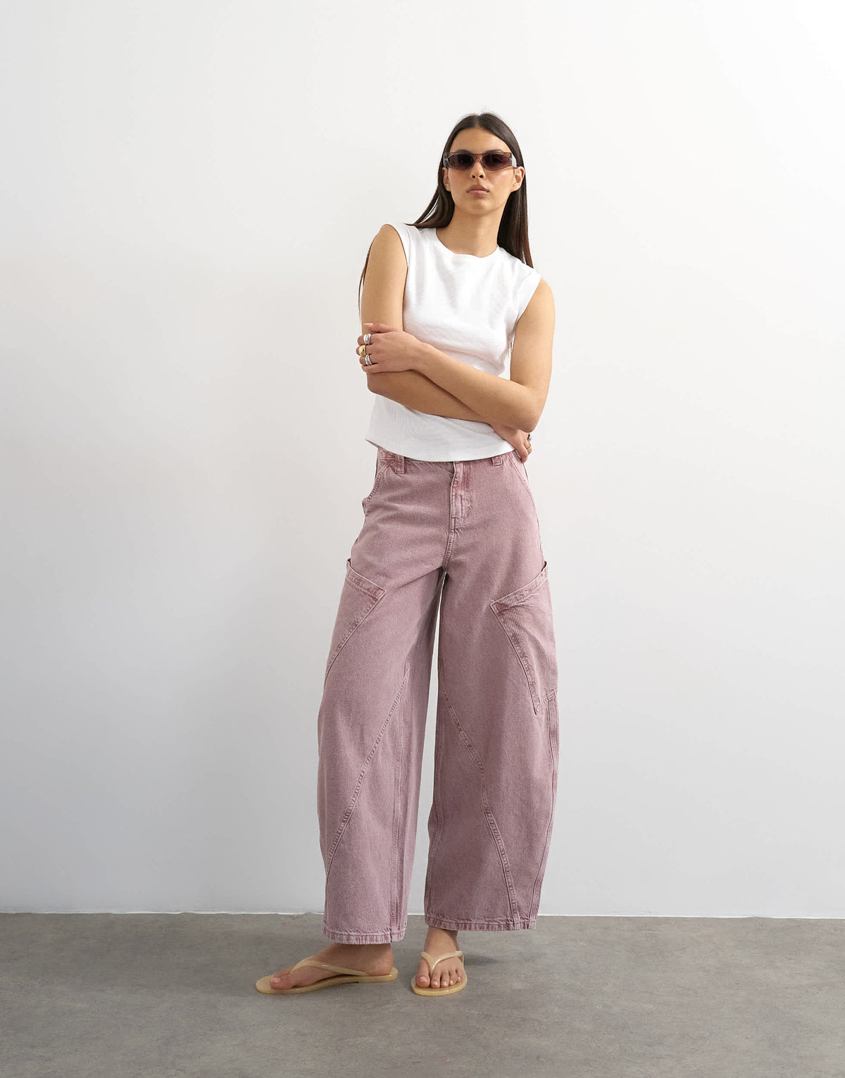 Topshop high rise utility barrel jean in lilac