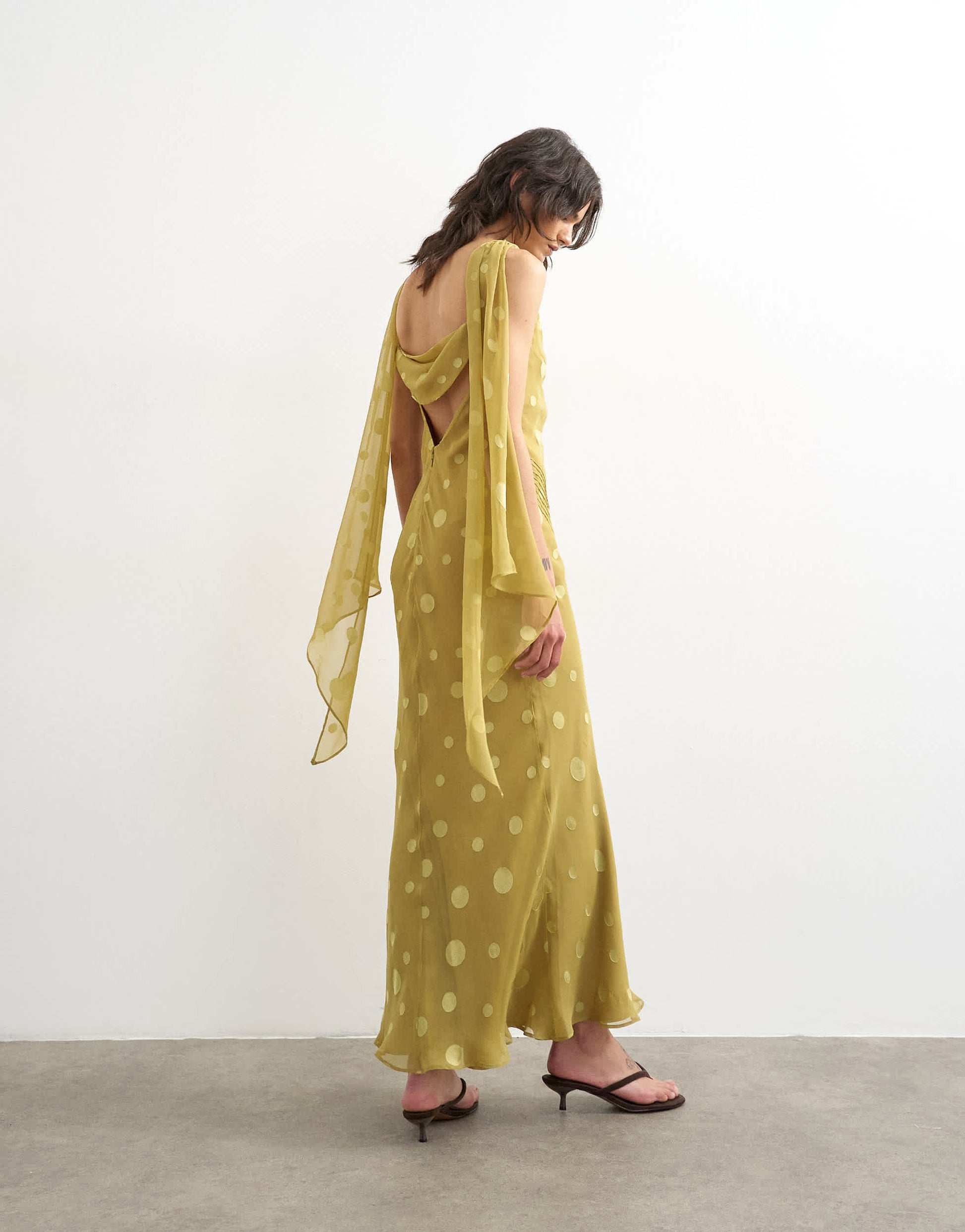 Topshop jacquard spot maxi occasion dress with open back in green