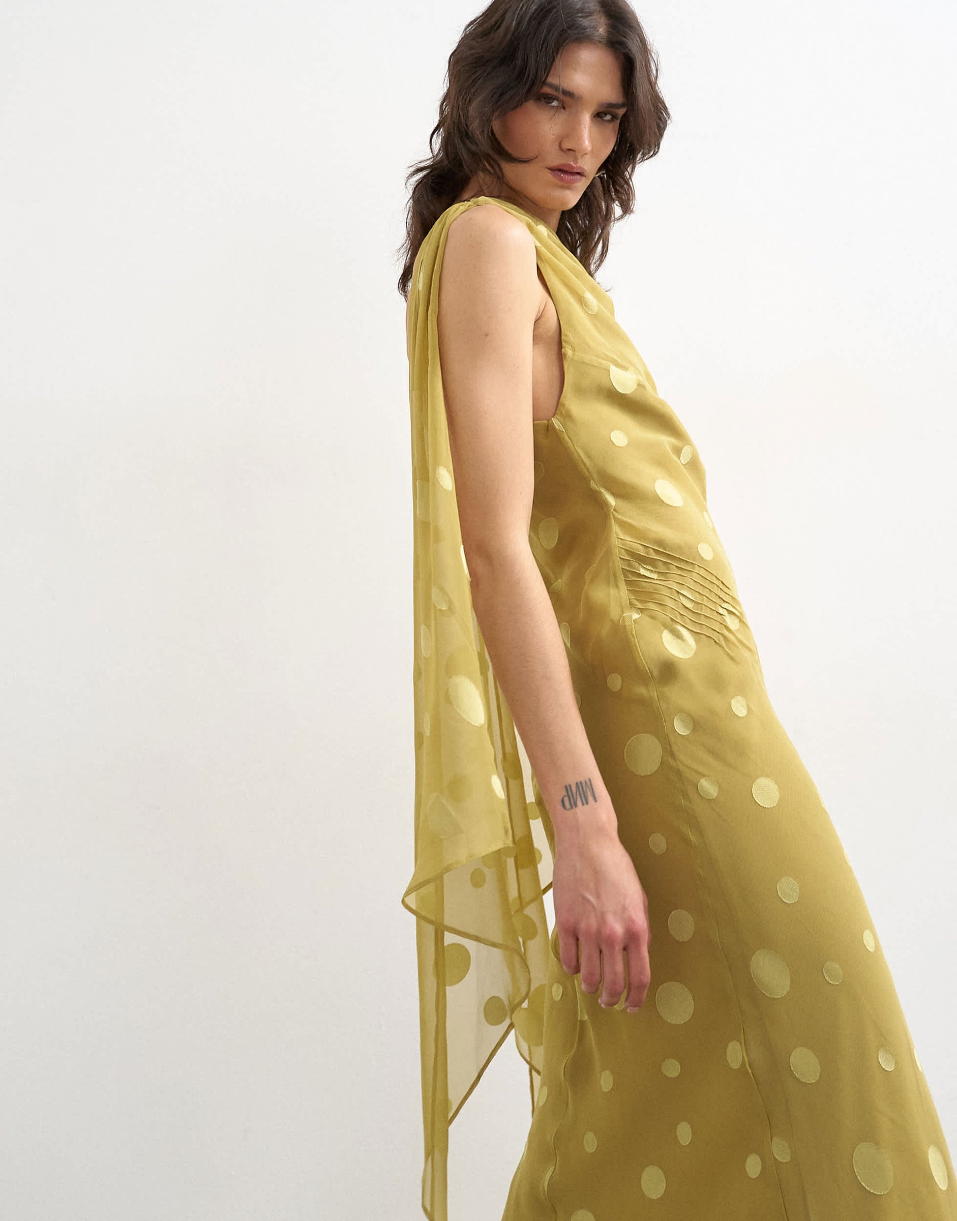 Topshop jacquard spot maxi occasion dress with open back in green