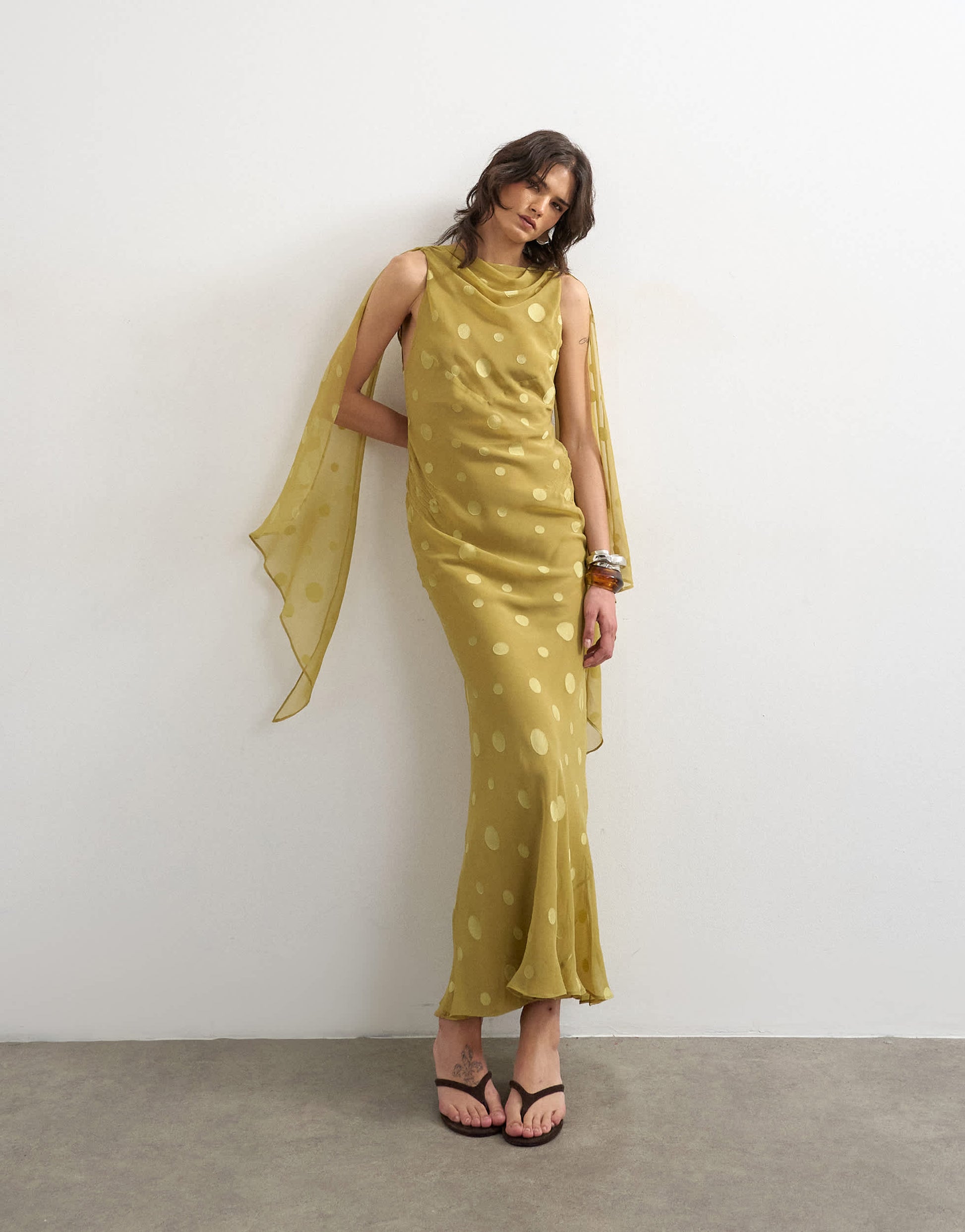 Topshop jacquard spot maxi occasion dress with open back in green