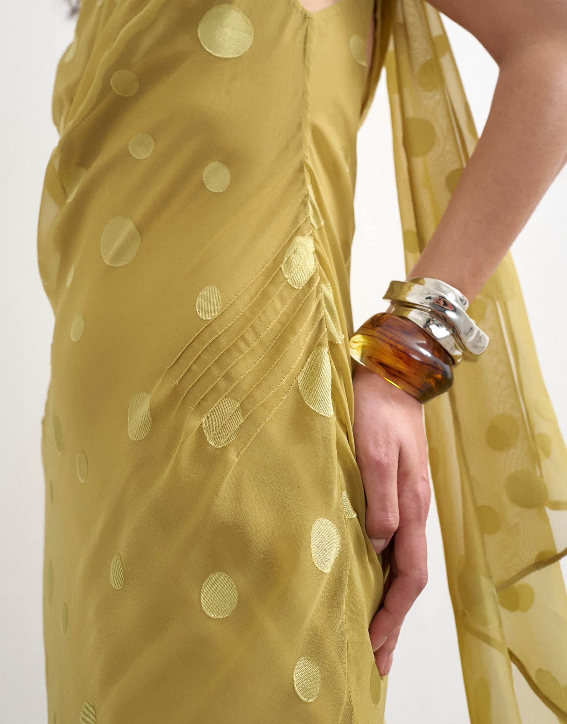 Topshop jacquard spot maxi occasion dress with open back in green