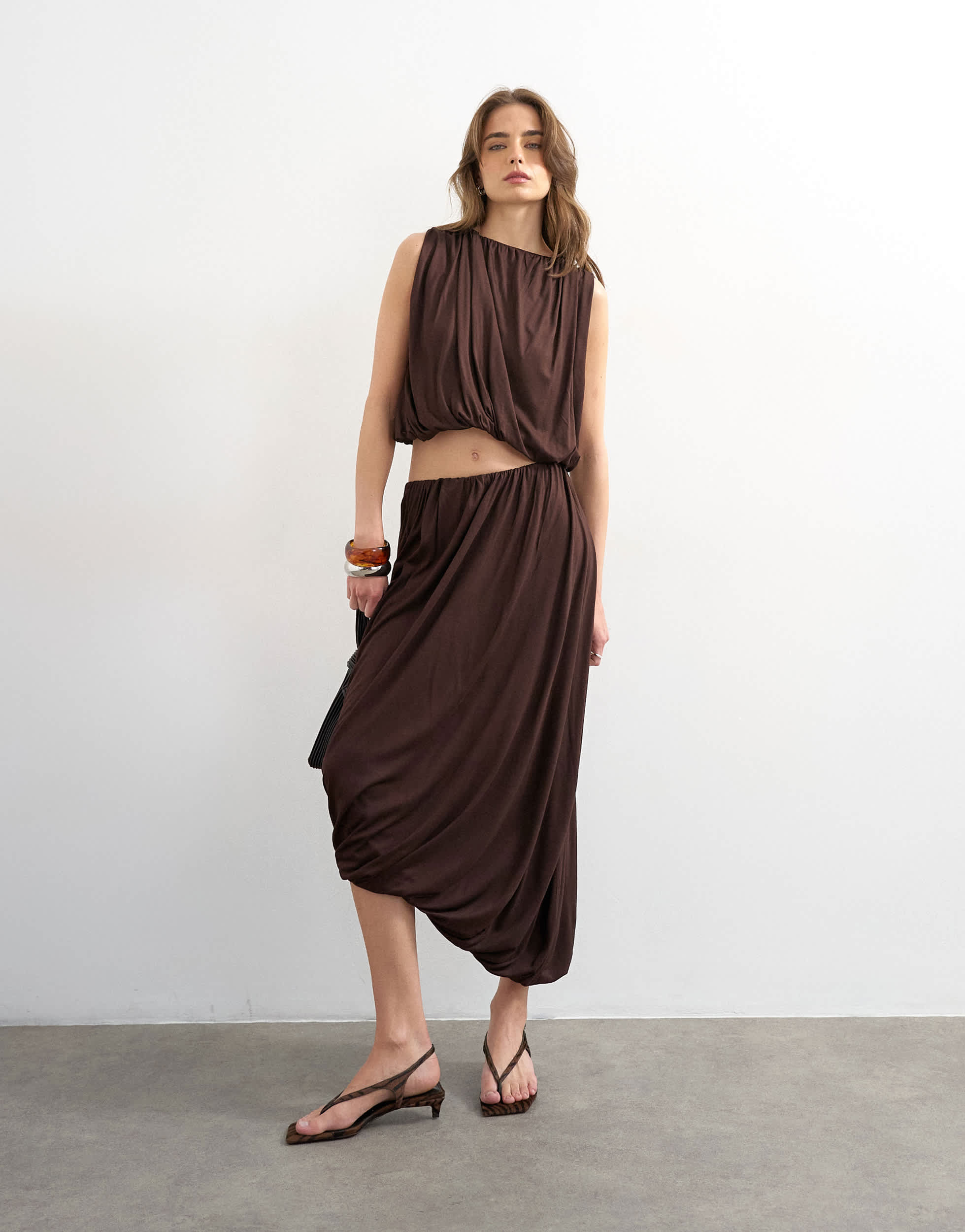 Topshop bubble drape skirt in chocolate