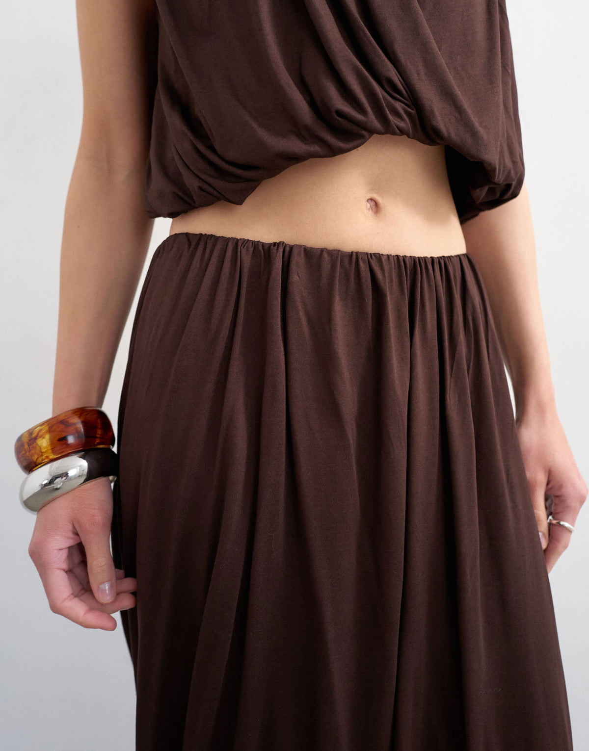 Topshop bubble drape skirt in chocolate