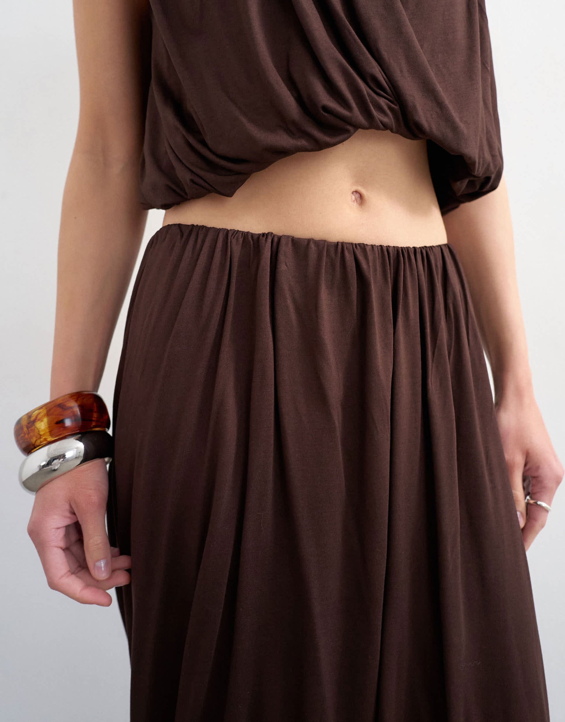 Topshop bubble drape skirt in chocolate