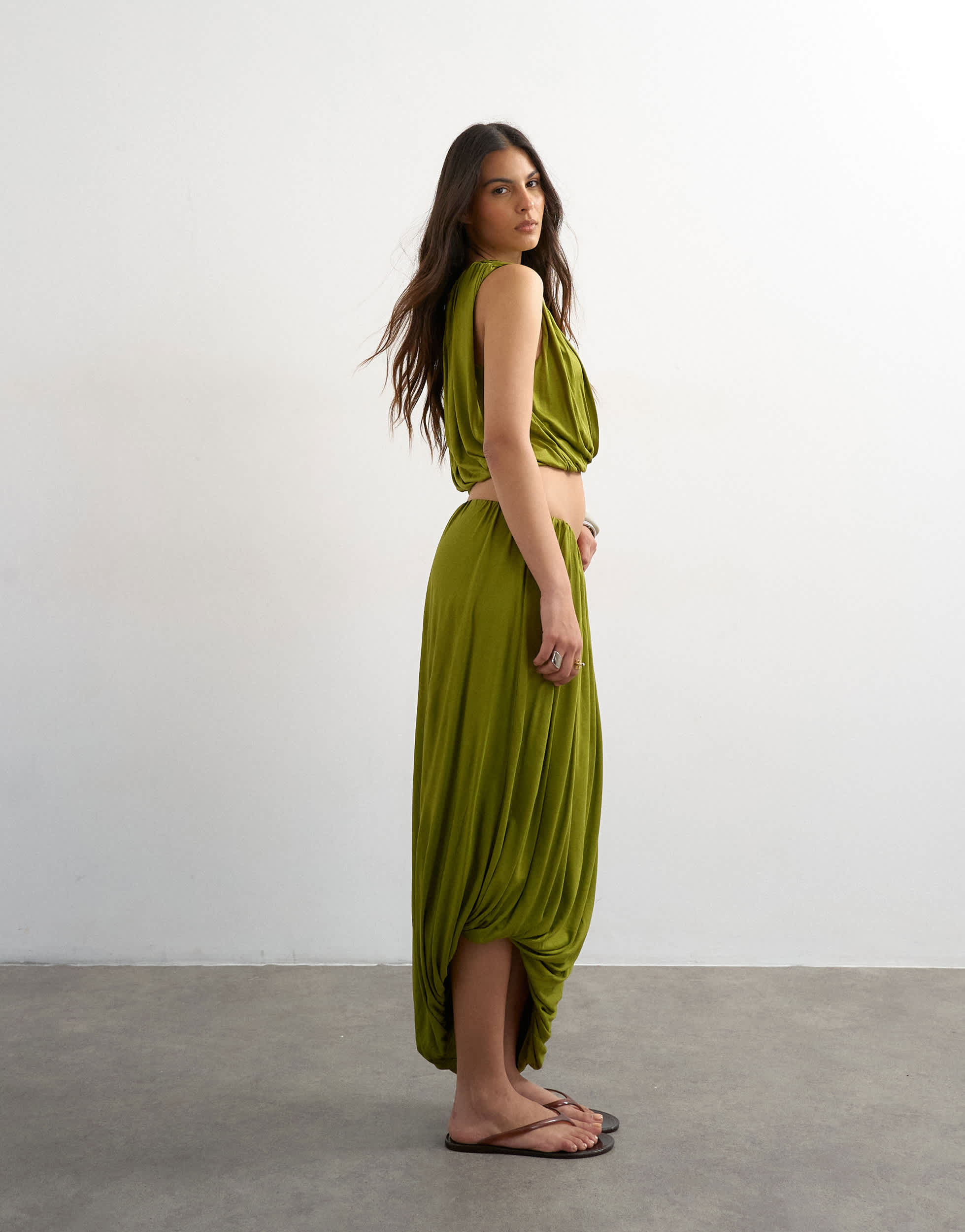 Topshop bubble drape skirt in green
