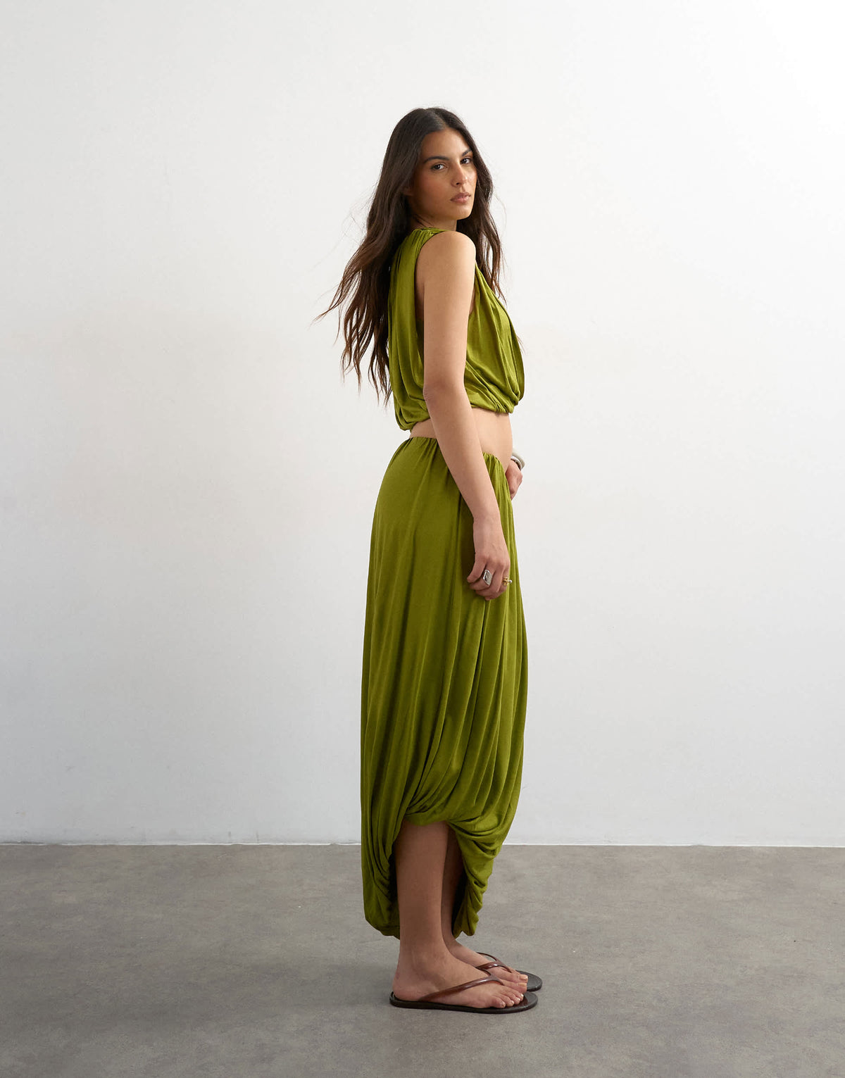 Topshop bubble drape skirt in green 