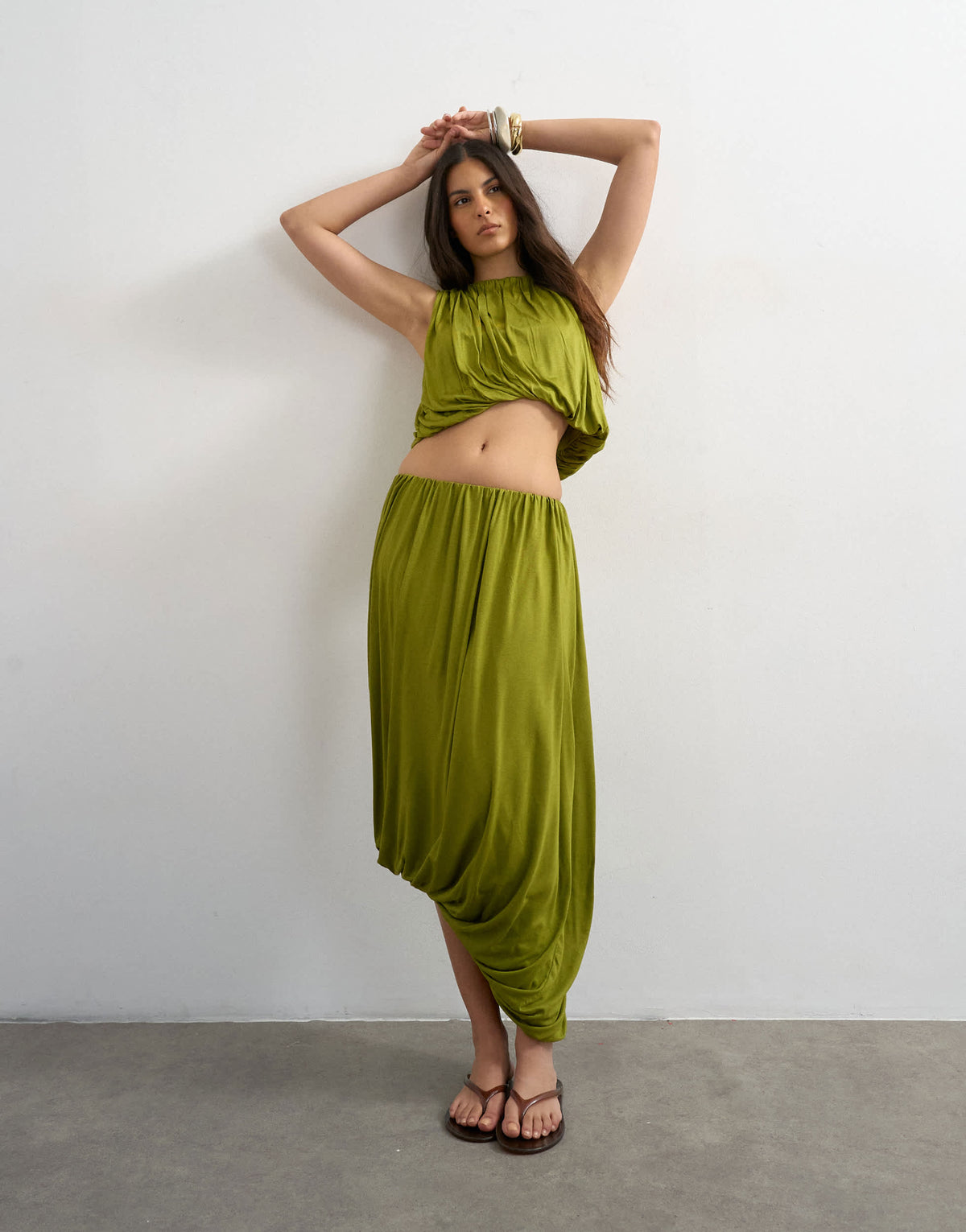 Topshop bubble drape skirt in green 