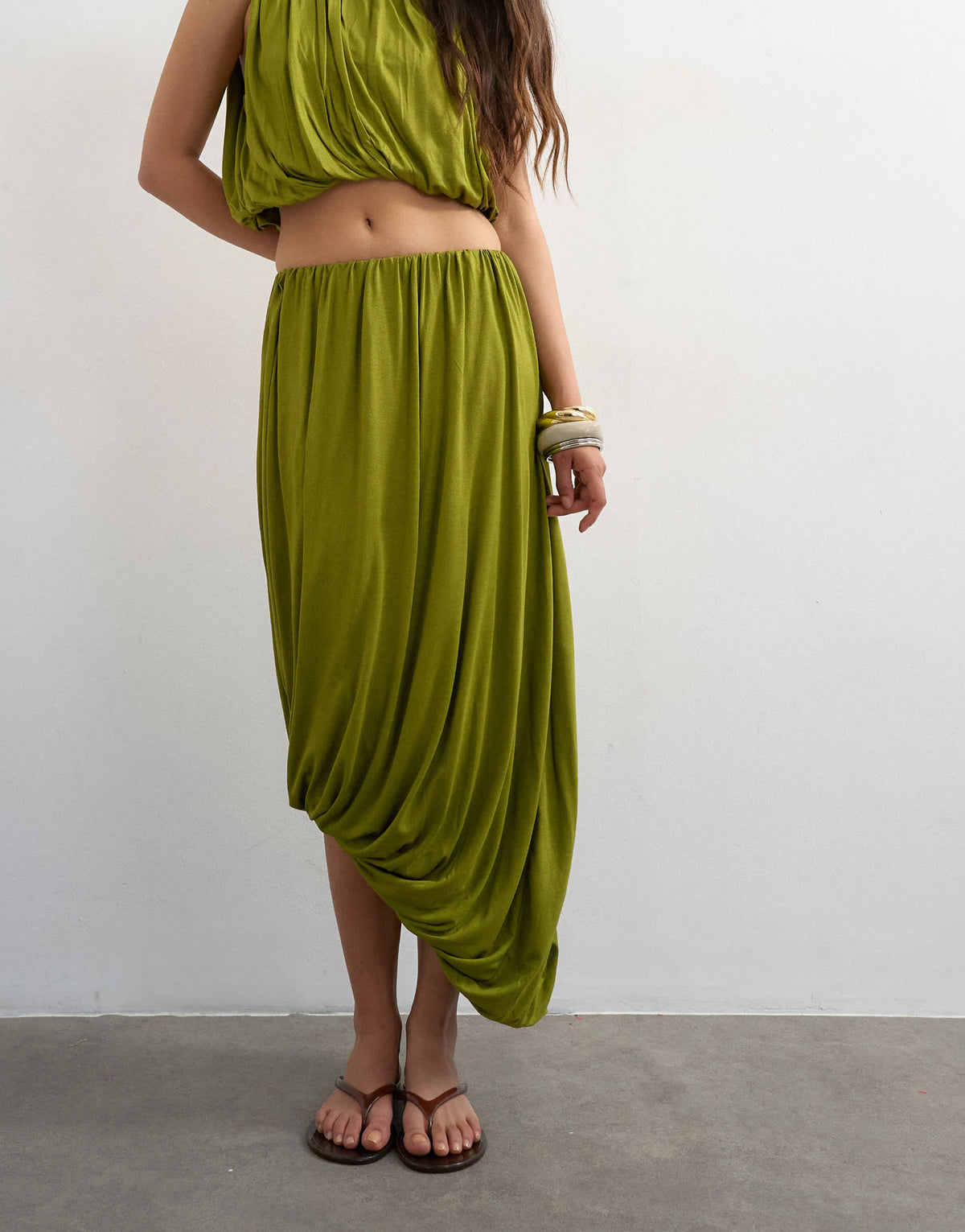 Topshop bubble drape skirt in green 